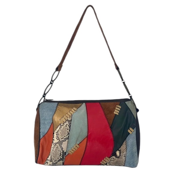Dolce & Gabbana vintage denim leather mixed media shoulder bag brass hardware - Picture 1 of 16